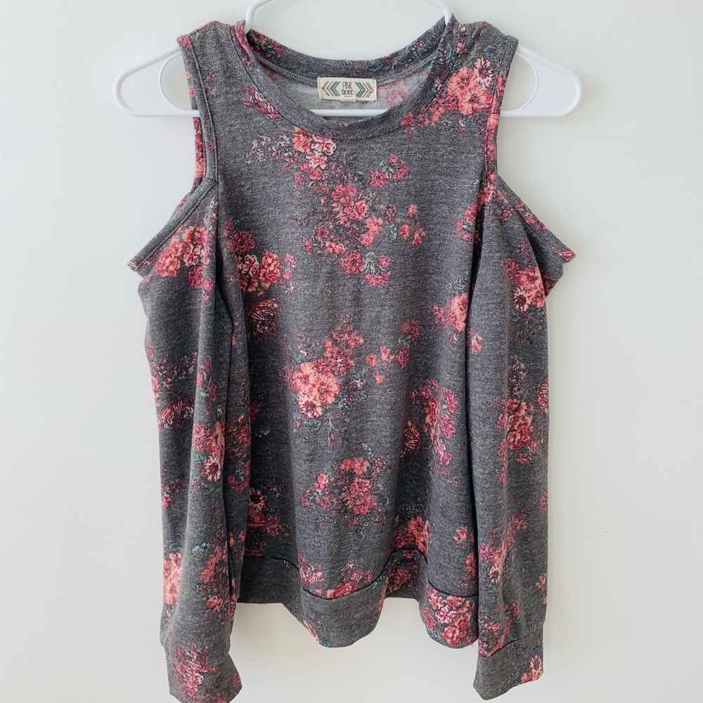 Floral Open Shoulder Crewneck